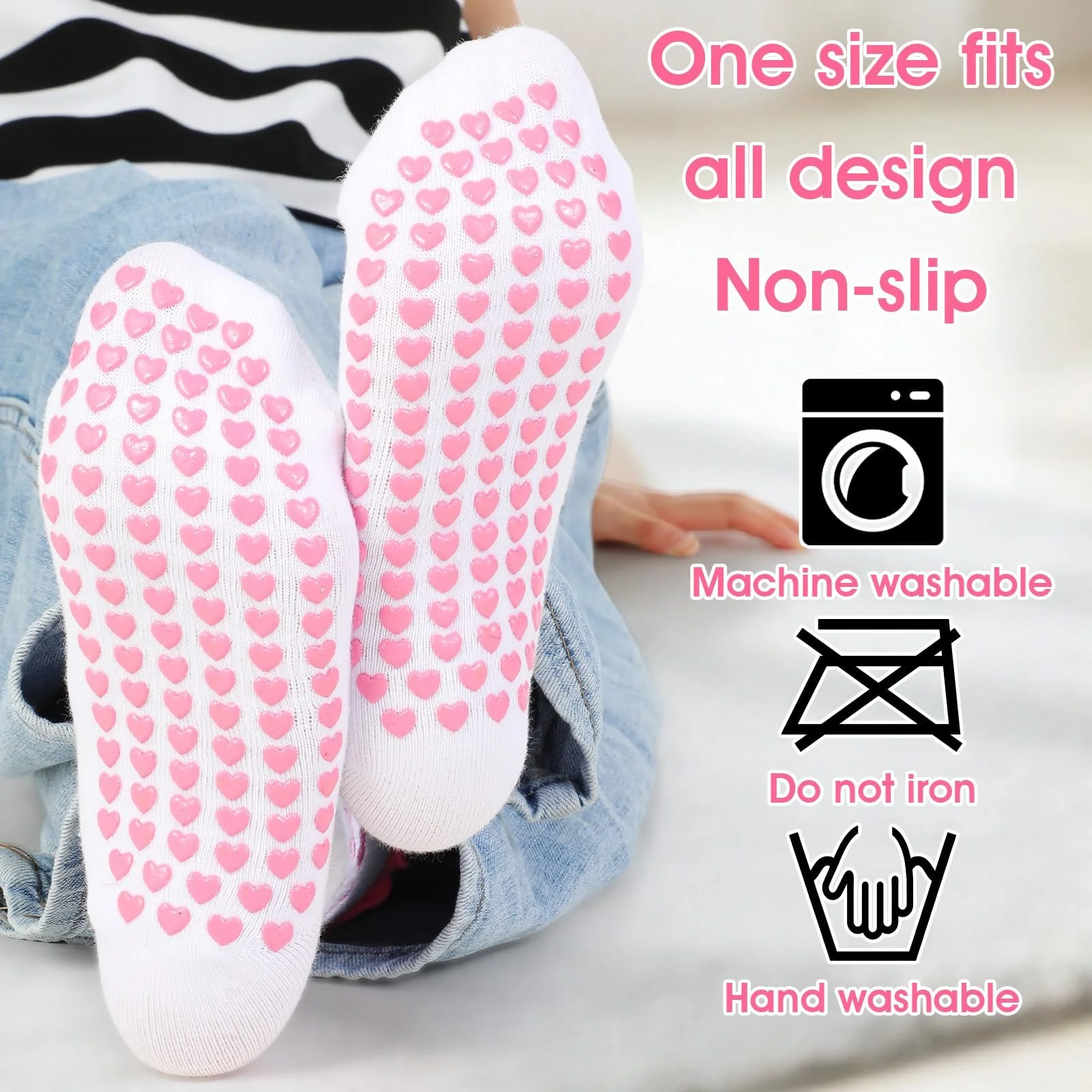 Носки для пилатеса с фруктовым мотивом, нескользящие, 2 шт. Бело-розовые (S-XXL), фото №3