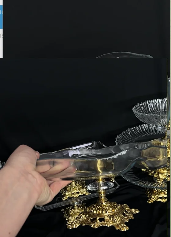 Блюдо на золотій ніжці , менажниця 30 см, фото №2