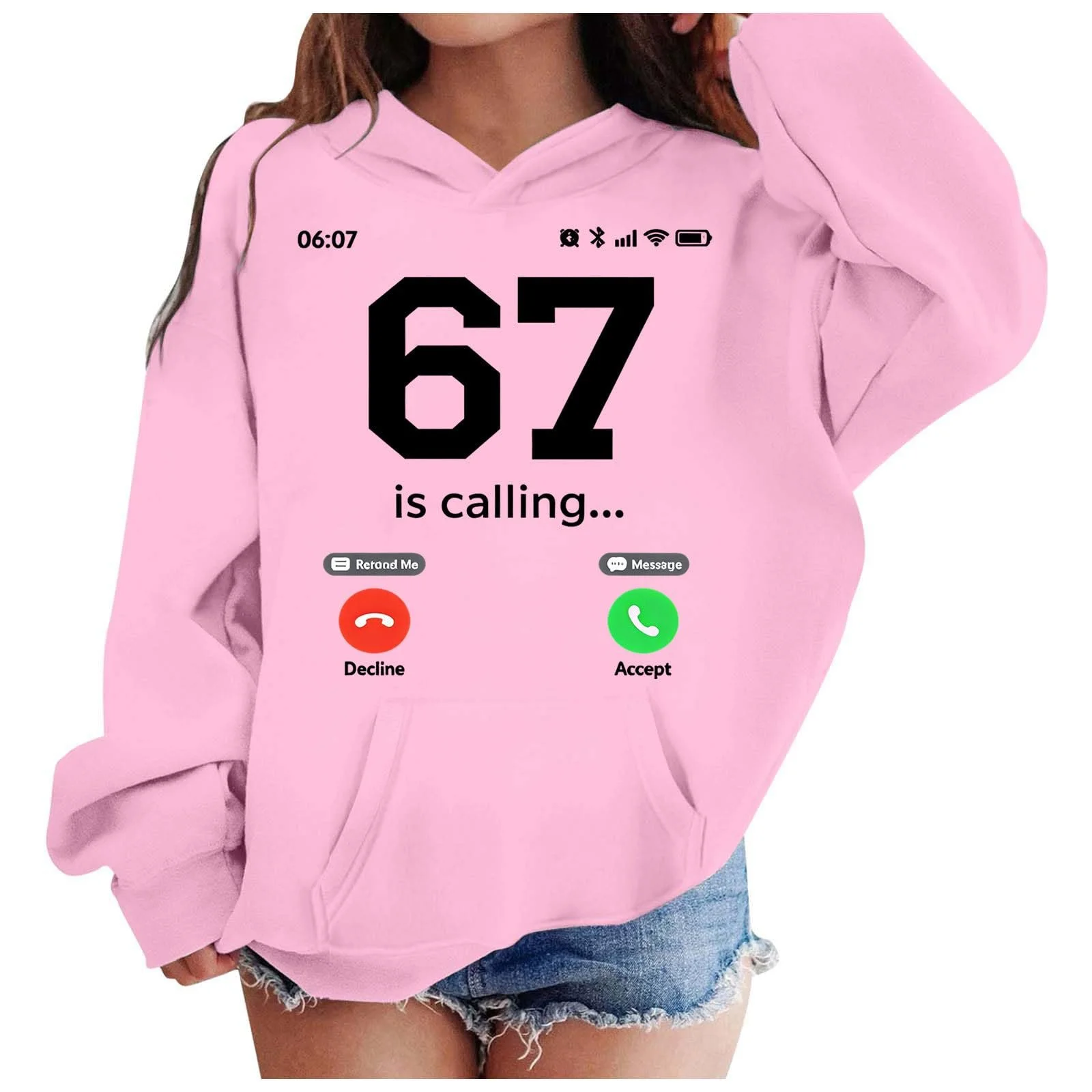 Худи 67 Meme для девочек, толстовка с длинными рукавами и капюшоном с принтом 67, удобный свитшот, пуловер для активного отдыха для девочек и мальчиков, повседневный джемпер, фото №4