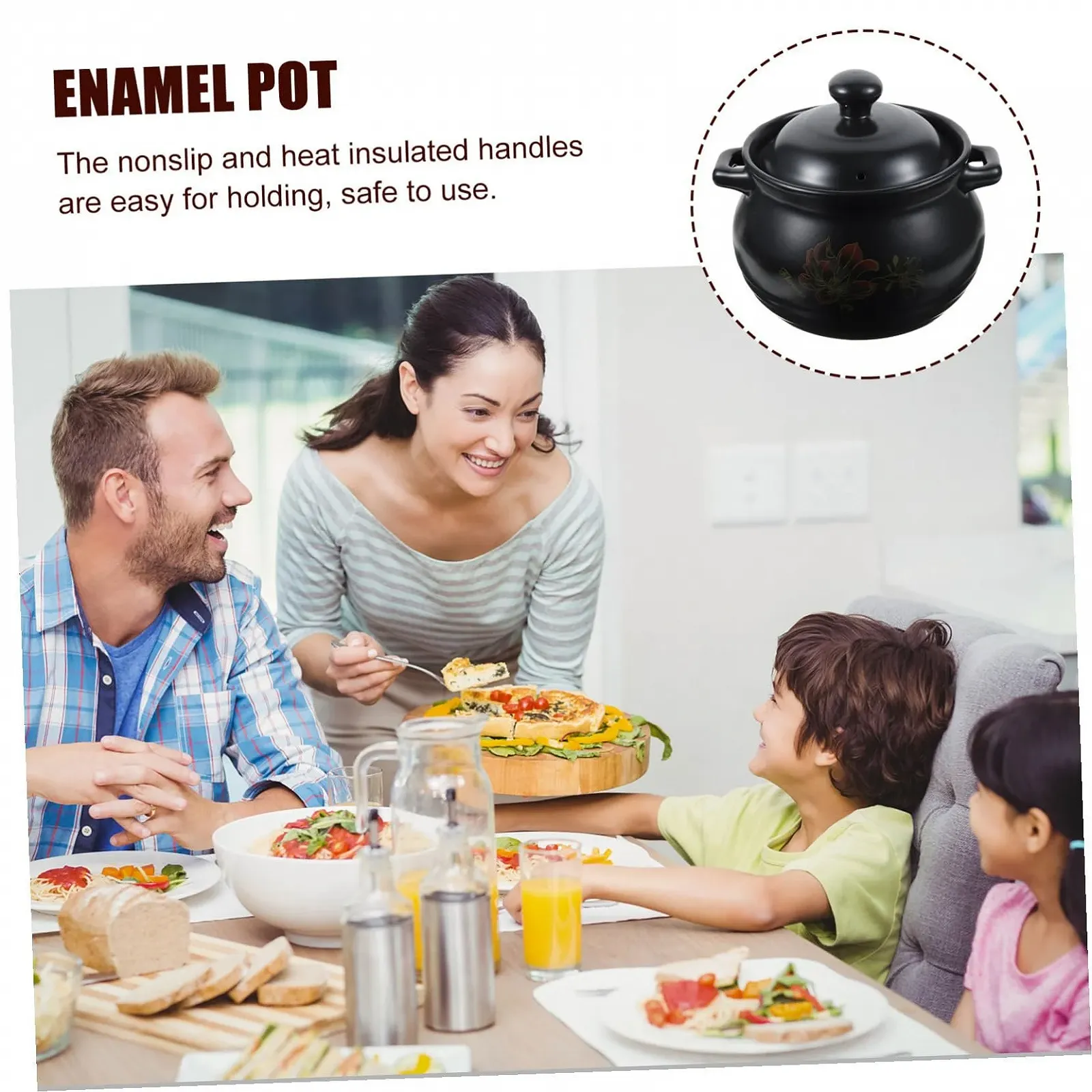 Кастрюля Керамическая с крышкой 2 л Черная, фото №9 Кастрюля Керамическая с крышкой 2 л Черная, фото №9