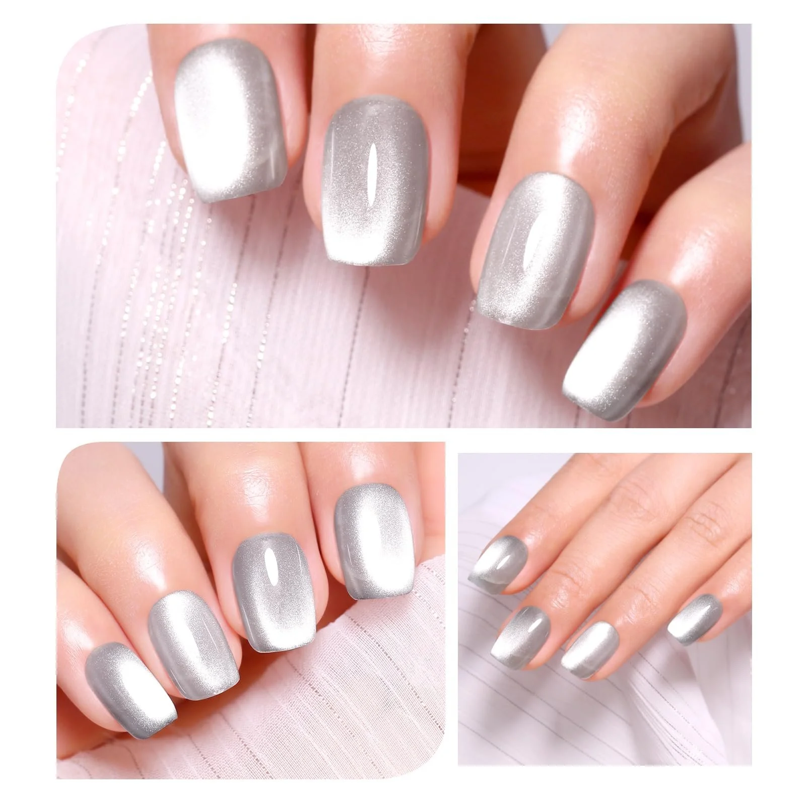 Гель-лак Imtiti Cat Eye Moonlight, 15 мл, серебристый голографический, хрустальный бриллиант, с магнитной палочкой, фото №5