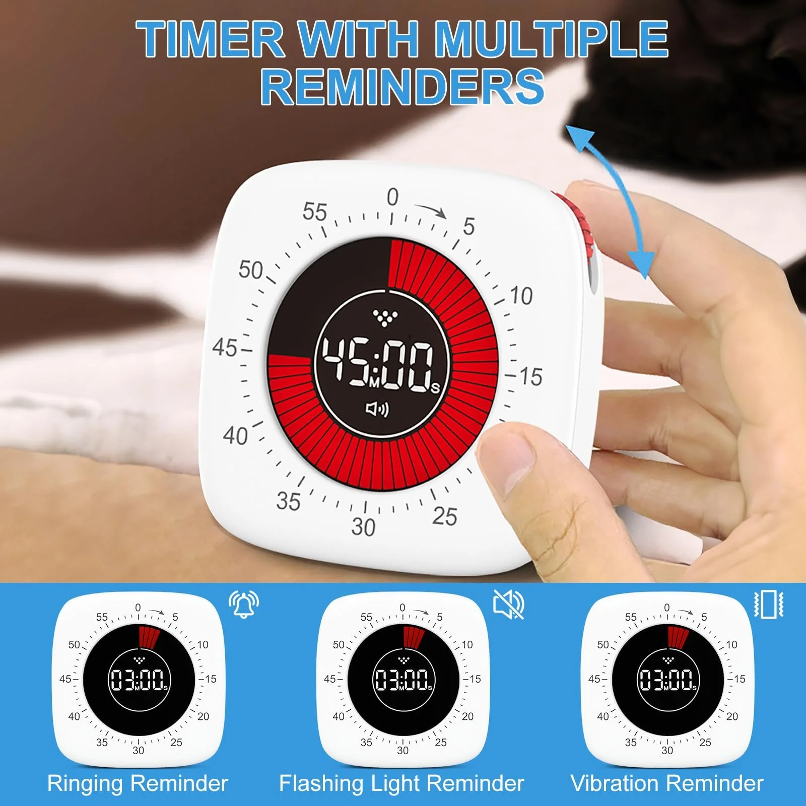 Визуальный таймер Cuteefun 60 минут аккумуляторный Pomodoro Mute & Vibrate, фото №4
