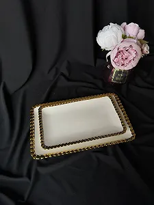 Набір 2 шт блюда порцеляна із золотою оконтовкою - Фото 1