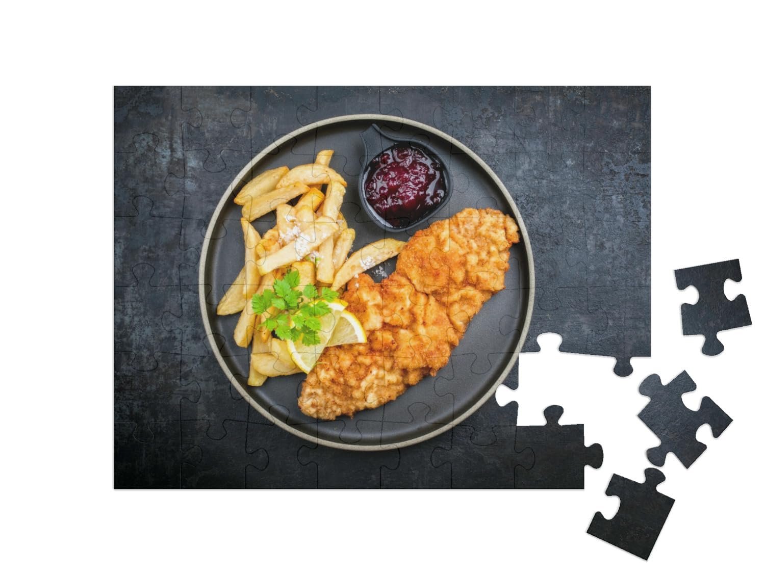 Пазл puzzleYOU Food and Drink Puzzle Collection Венский шницель с картофелем фри и клюквенным соусом 48 деталей, фото №2 Пазл puzzleYOU Food and Drink Puzzle Collection Венский шницель с картофелем фри и клюквенным соусом 48 деталей, фото №2