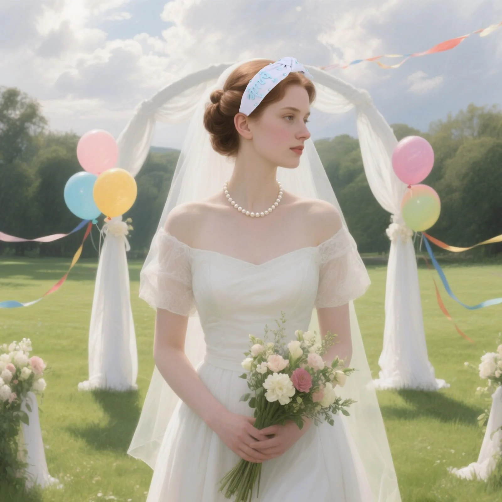 Обруч Білий Вузол з Синім Написом "Bride" та Перлинною Оздобою, фото №6 Обруч Білий Вузол з Синім Написом "Bride" та Перлинною Оздобою, фото №6