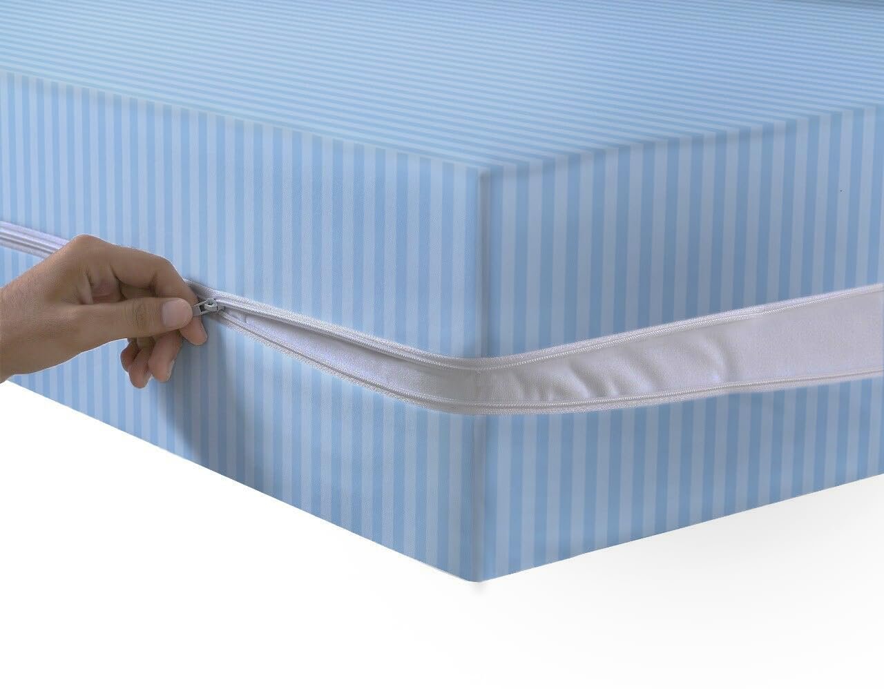 Наматрасник Satin Stripe Двусторонняя молния Полная защита от клопов Глубина 30 см Синий King, фото №1