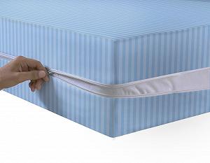 Наматрасник Satin Stripe Двусторонняя молния Полная защита от клопов Глубина 30 см Синий King - Фото 1