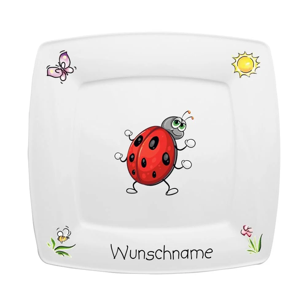 Детская Тарелка Doriantrade Квадратная для завтрака, Фарфоровая, Божья коровка, фото №1 Детская Тарелка Doriantrade Квадратная для завтрака, Фарфоровая, Божья коровка, фото №1