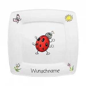 Детская Тарелка Doriantrade Квадратная для завтрака, Фарфоровая, Божья коровка - Фото 1