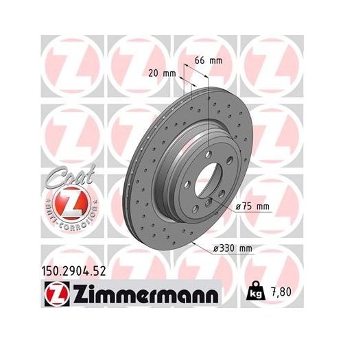 Гальмівний диск ZIMMERMANN SPORT Z 150.2901.52 для BMW, передня вісь, фото №4
