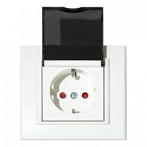 Розетка Ovivo Electric одинарная с заземлением крышкой и шторками белая MINA (401-010300-243) - Фото 1