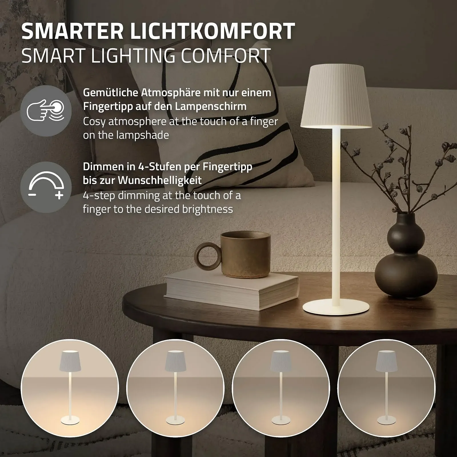 Настільна лампа ML-Design LED Бездротова Сенсорна 4 рівні яскравості USB-C Ø10x36 см Біла, фото №5