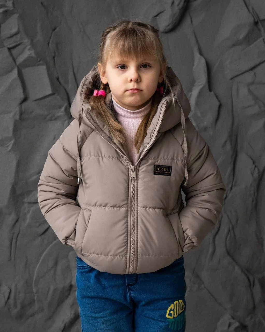 Дитяча демісезонна курточка з капюшоном від 74 до 158 розмір, весна/осінь хакі, фото №4