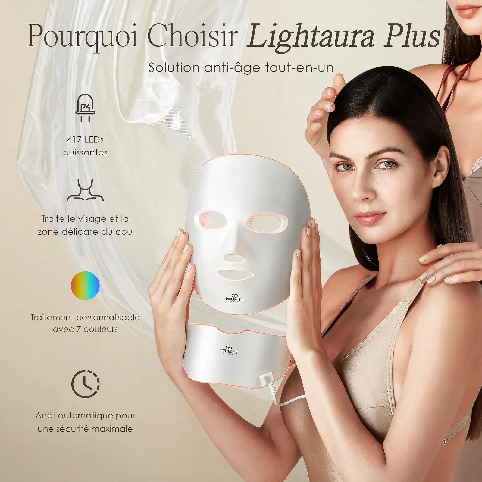 Маска Photon Project E Beauty для омолодження шкіри, бездротова, світлодіодна, для обличчя та шиї, 7 кольорів світла, фото №5