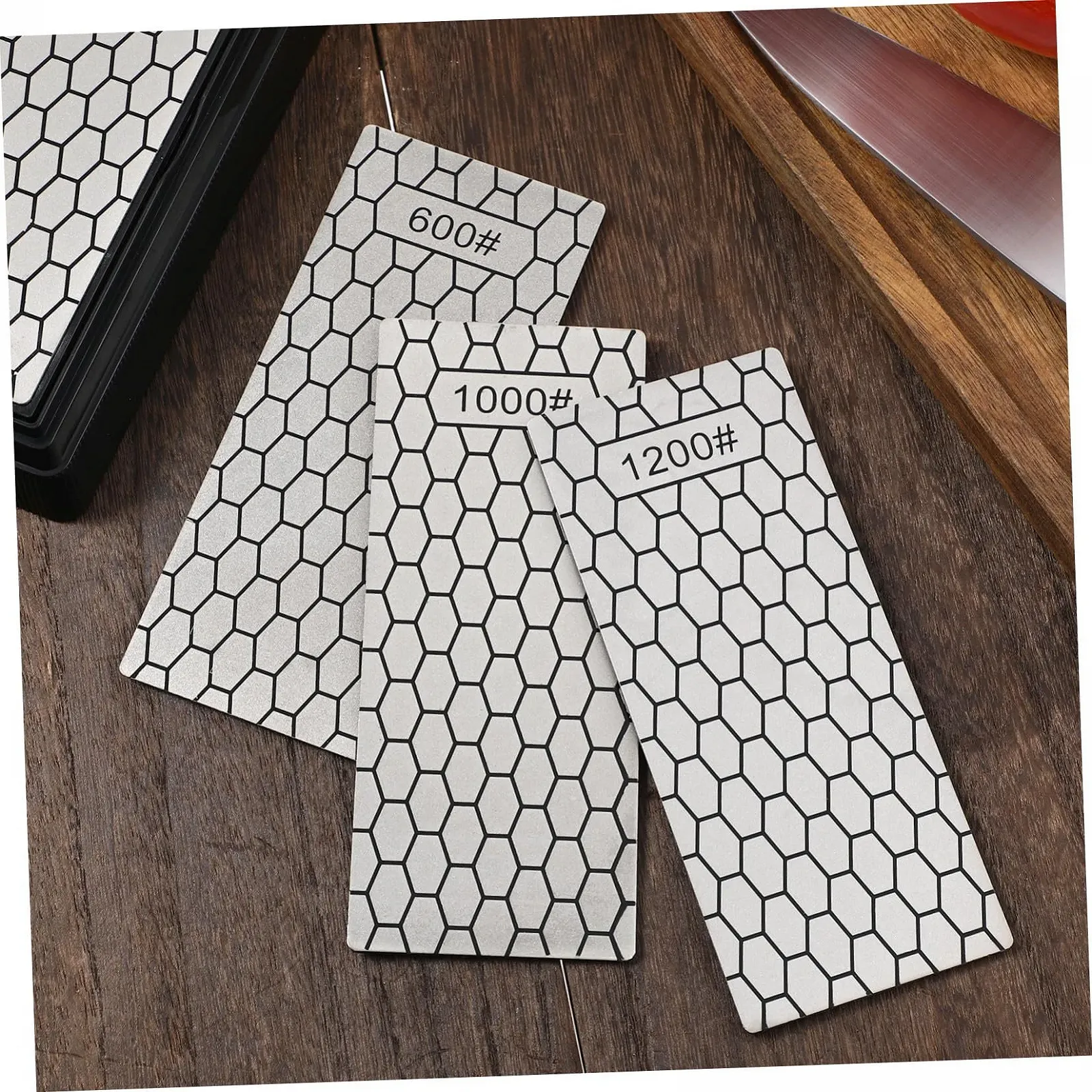 Точильні камені алмазні двосторонні набір 3 шт. з нековзною основою для кухонних ножів, фото №8