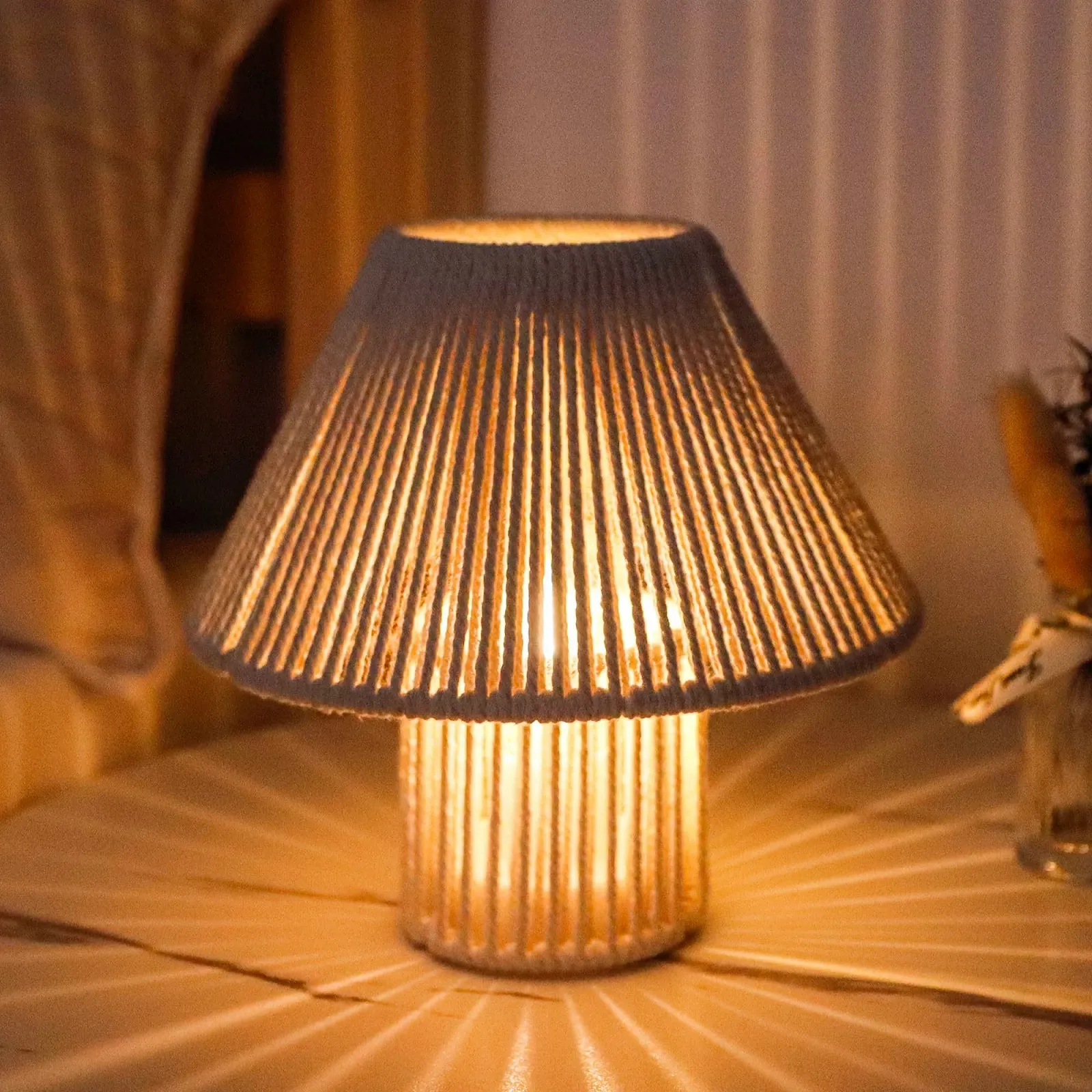 Настільна лампа TRIROCKS LED плетена бавовняна мотузка 18 см на батарейках Набір з 2 шт. Boho, фото №6