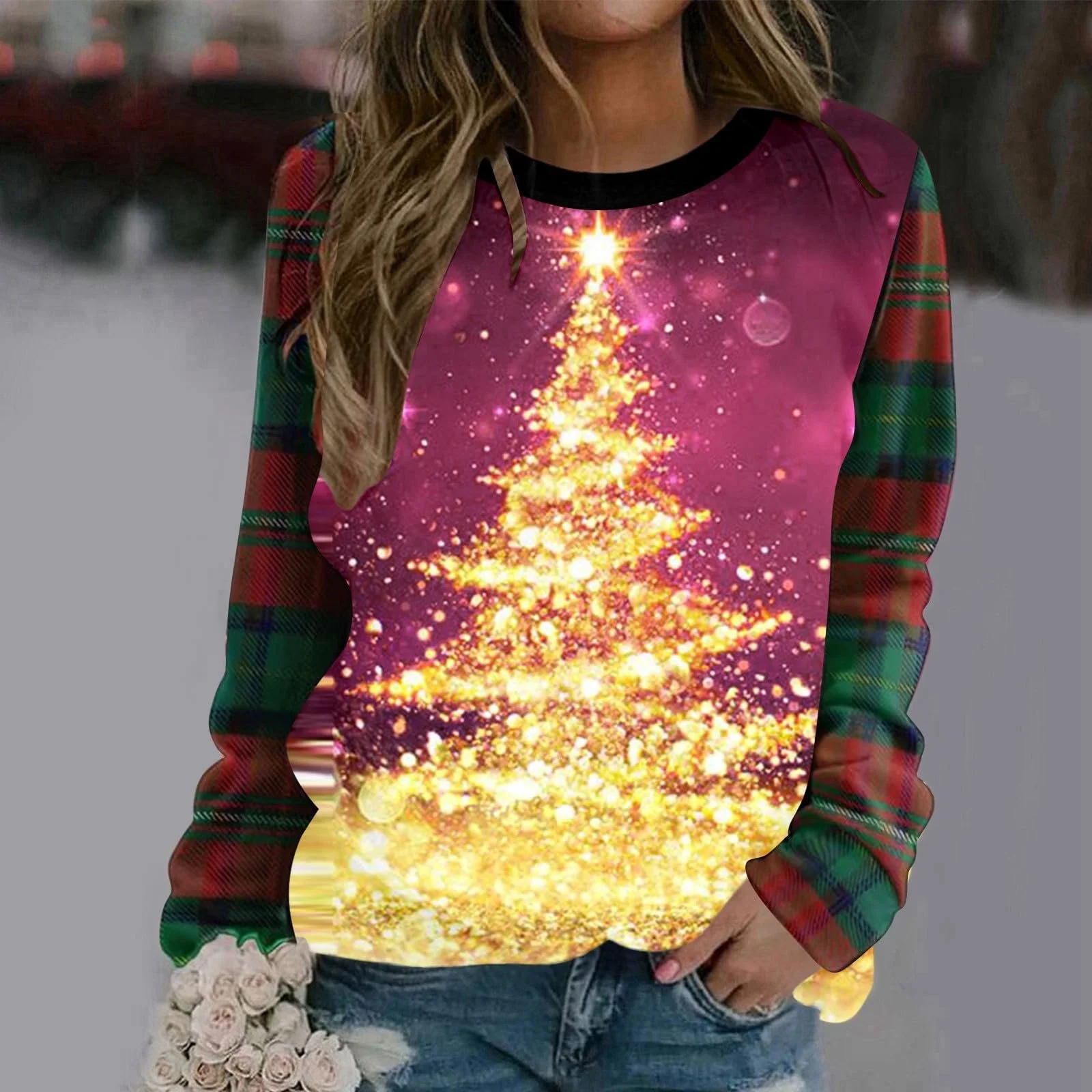 Женский Рождественский Свитер с Рождественским Рисунком, Толстовка, Длинный Рукав, Круглый Вырез, Повседневный Рождественский Пуловер, Рождественские Топы, Лонгслив, Рождественские Топы для Женщин, Девушек-Подростков, фото №3