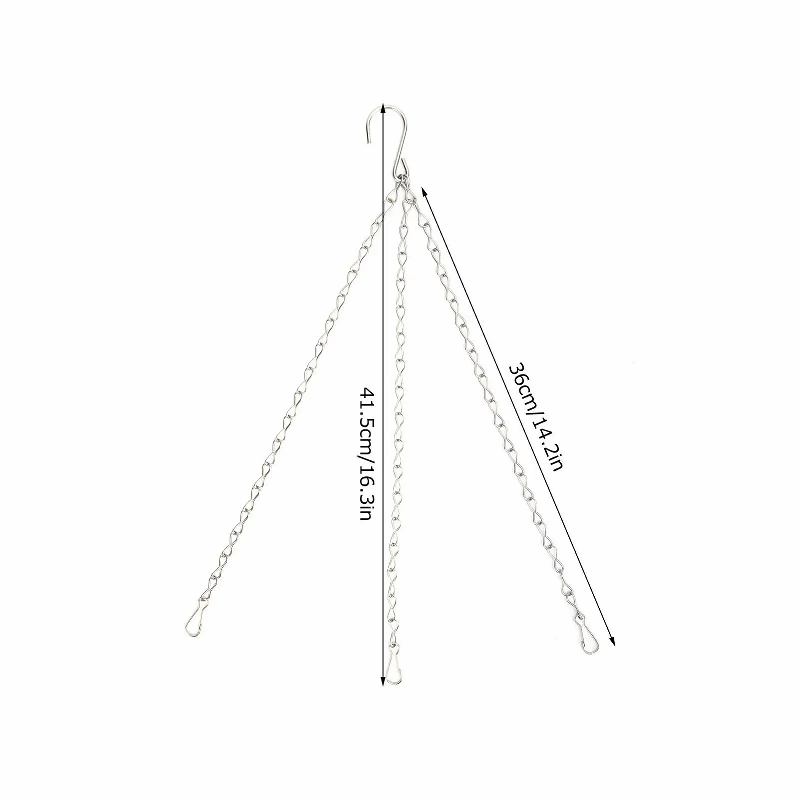 Подвесная цепь для цветочных горшков 4 штуки Металлическая 3-х точечная с S-образными крючками и клипсами, фото №6