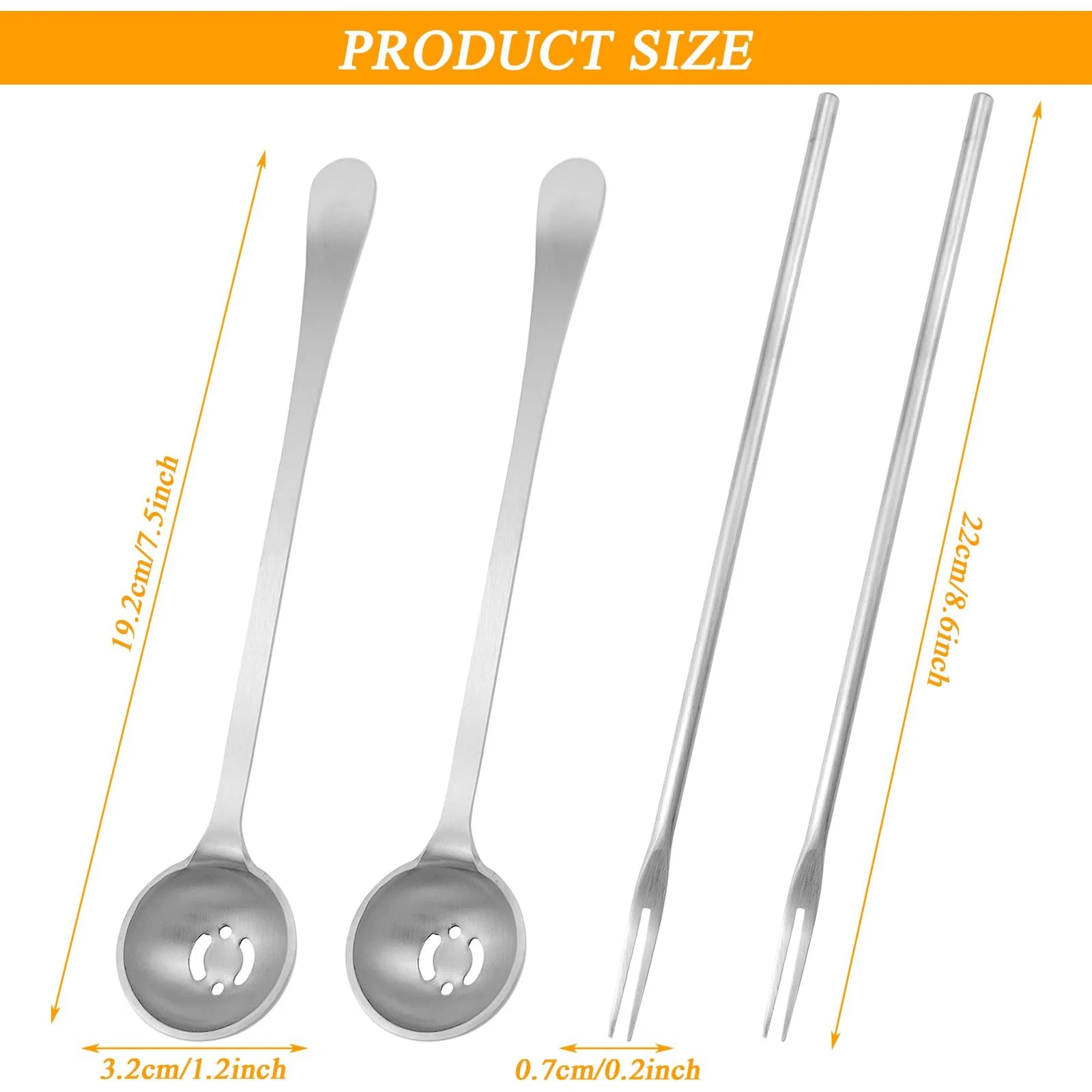 Ложка для оливок та виделка для огірків 18 см 4 шт. Нержавіюча сталь, фото №2