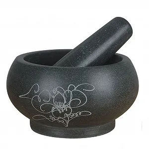 Ступка з натурального каменю з візерунком ручної роботи для подрібнення часнику, спецій, пасти, песто і гуакамоле - Фото 1