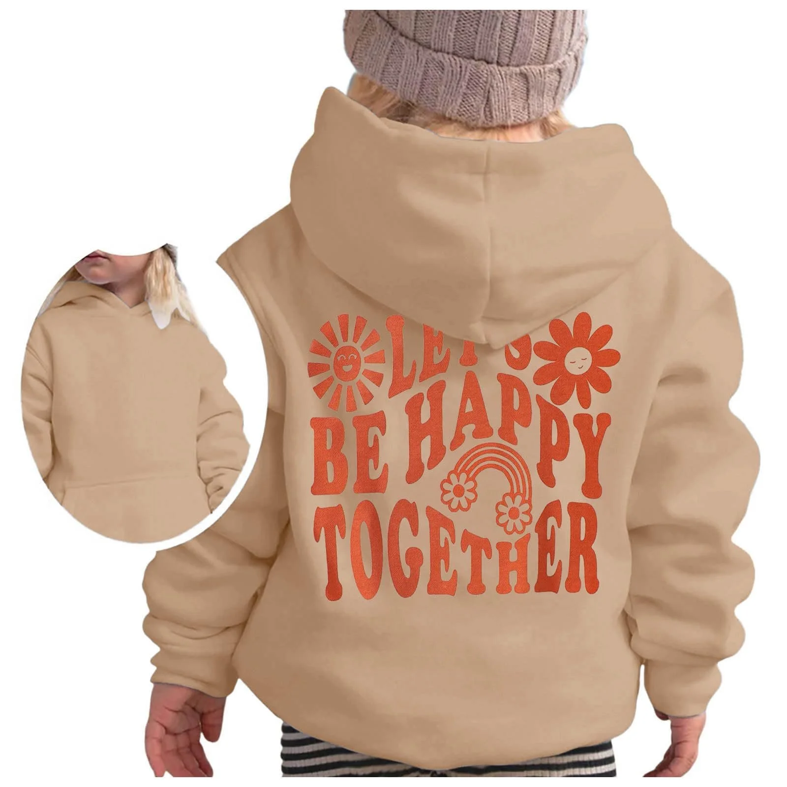 Худи для девочек с принтом, с капюшоном и карманами, идеальный зимний вариант, размер 152, фото №2