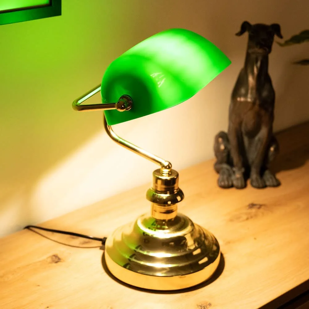 Настольная лампа Globo LED Banker Antique Brass Green, фото №2