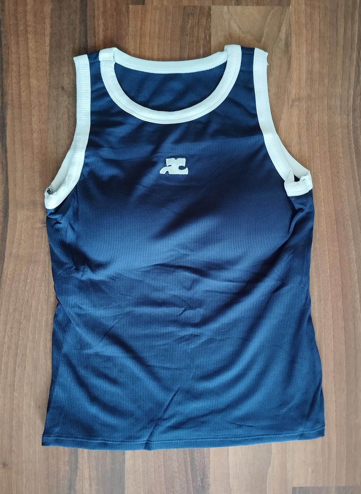 Хлопковый синий женский топ в рубчик, фото №1