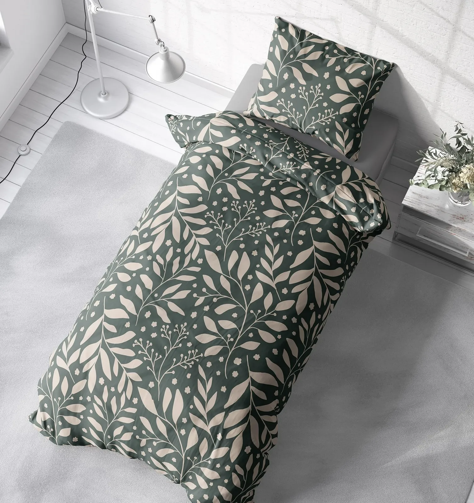 Постільна білизна one-home Jersey бавовняні підковдри на блискавці 135 x 200 см Листяно-зелена, фото №4