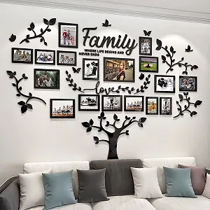 Наклейка на стіну Family Tree 3D DIY з фоторамками 146 x 207 см Чорна - Фото 1