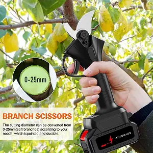 Акумуляторний секатор, професійний електричний секатор з батареями 2000 mAh, бездротові електричні садові ножиці з діаметром різання 25 мм для саду, гілок та фруктових садів synthetic.ua - Фото 1
