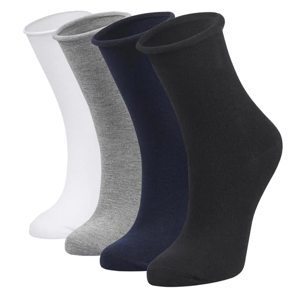 Женские бамбуковые носки, 4 пары, с отворотом, мягкие, дышащие, повседневные и классические носки до икры, яркие цвета, фото №1