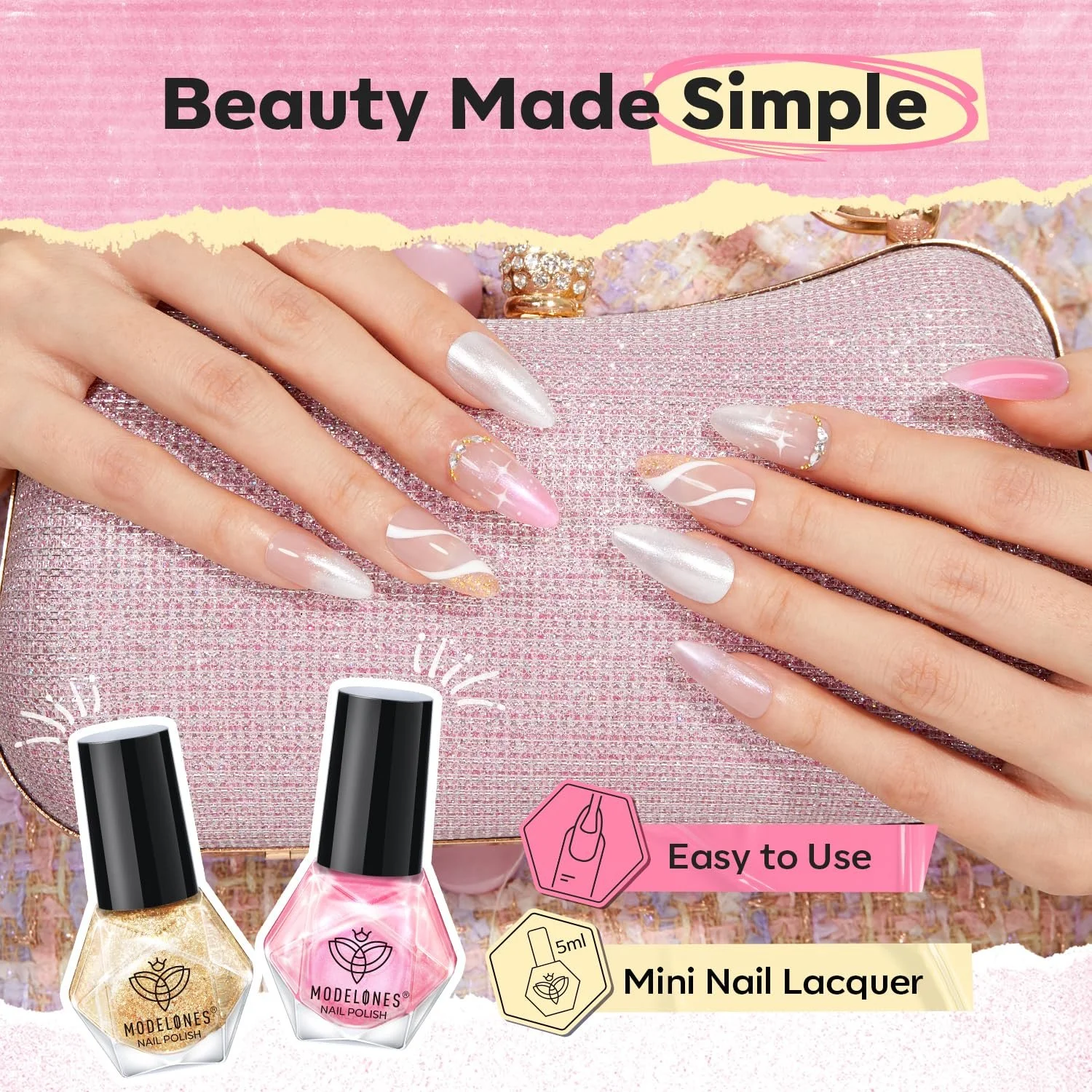 Лак для нігтів MODELONES Блискітки, 6 кольорів, фото №5