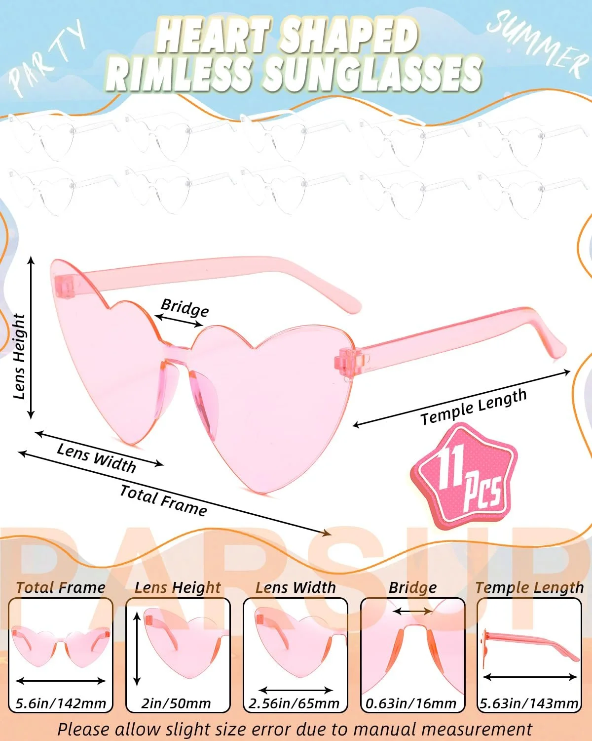 Сонцезахисні окуляри Без оправи PARSUP Форма серця Без оправи Серце Світлі Лінзи кольору цукерок, фото №2