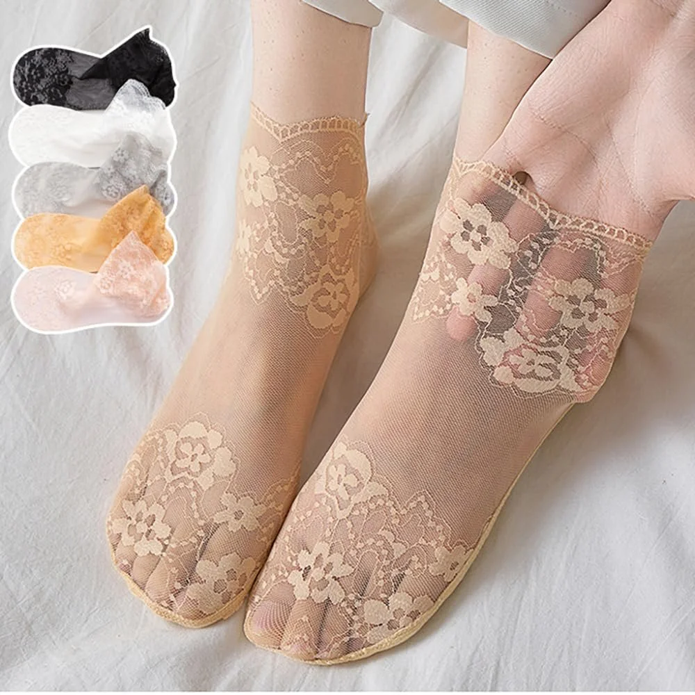 Носки Женские Кружевные Носки Короткие Тонкие Чулочно-носочные изделия Щиколотки Сетчатые Кружевные Носки Прозрачные Носки Дышащие Шелковые Чулочно-носочные изделия Ультратонкие Женские Носки, фото №4