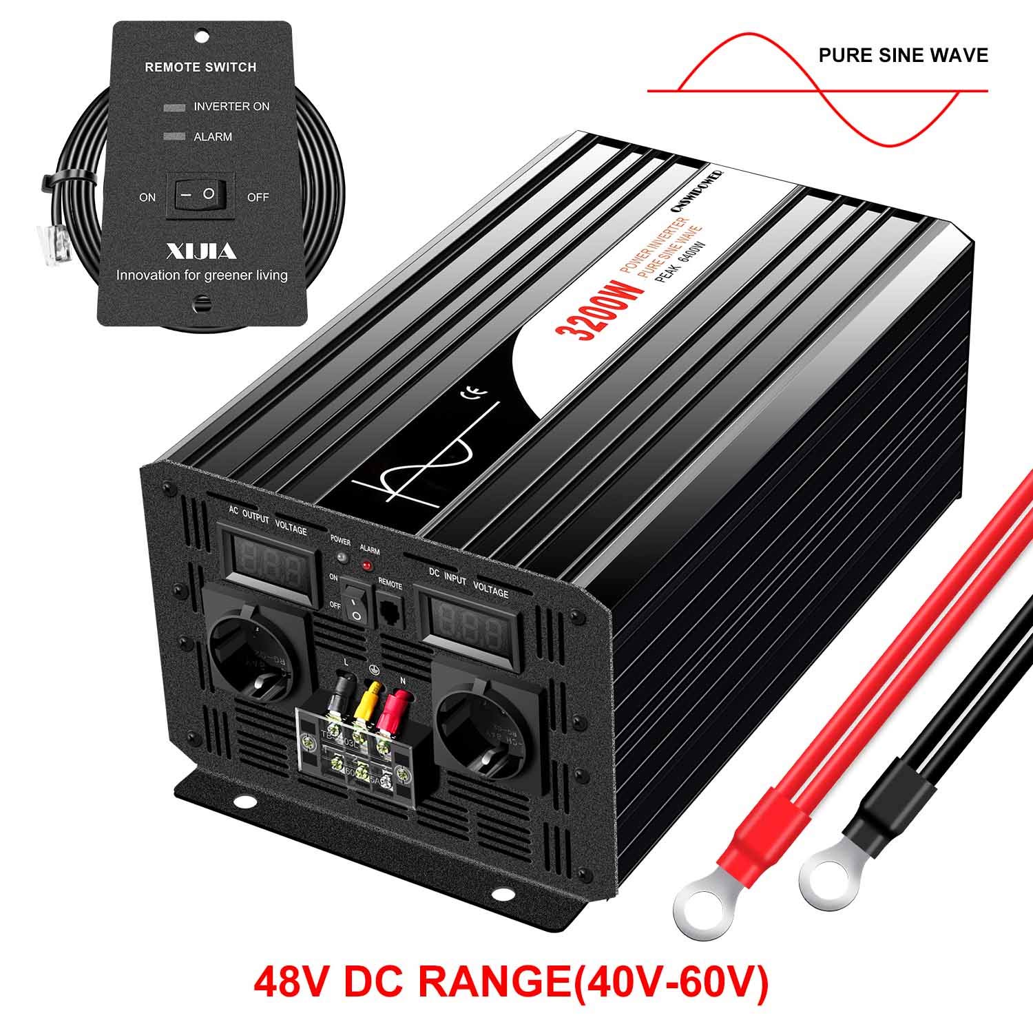 Инвертор Xijia Мощность 3200 Вт (Пиковая 6400 Вт) Чистая синусоида DC 12 V 24 V 48 V AC 220 V 230 V 50 Hz Солнечный Черный, фото №2