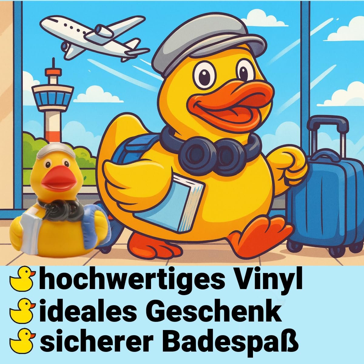 Качка для ванни DUCKSHOP Frequent Flyer, пищача, 7.5 см, в наборі брелок, фото №2