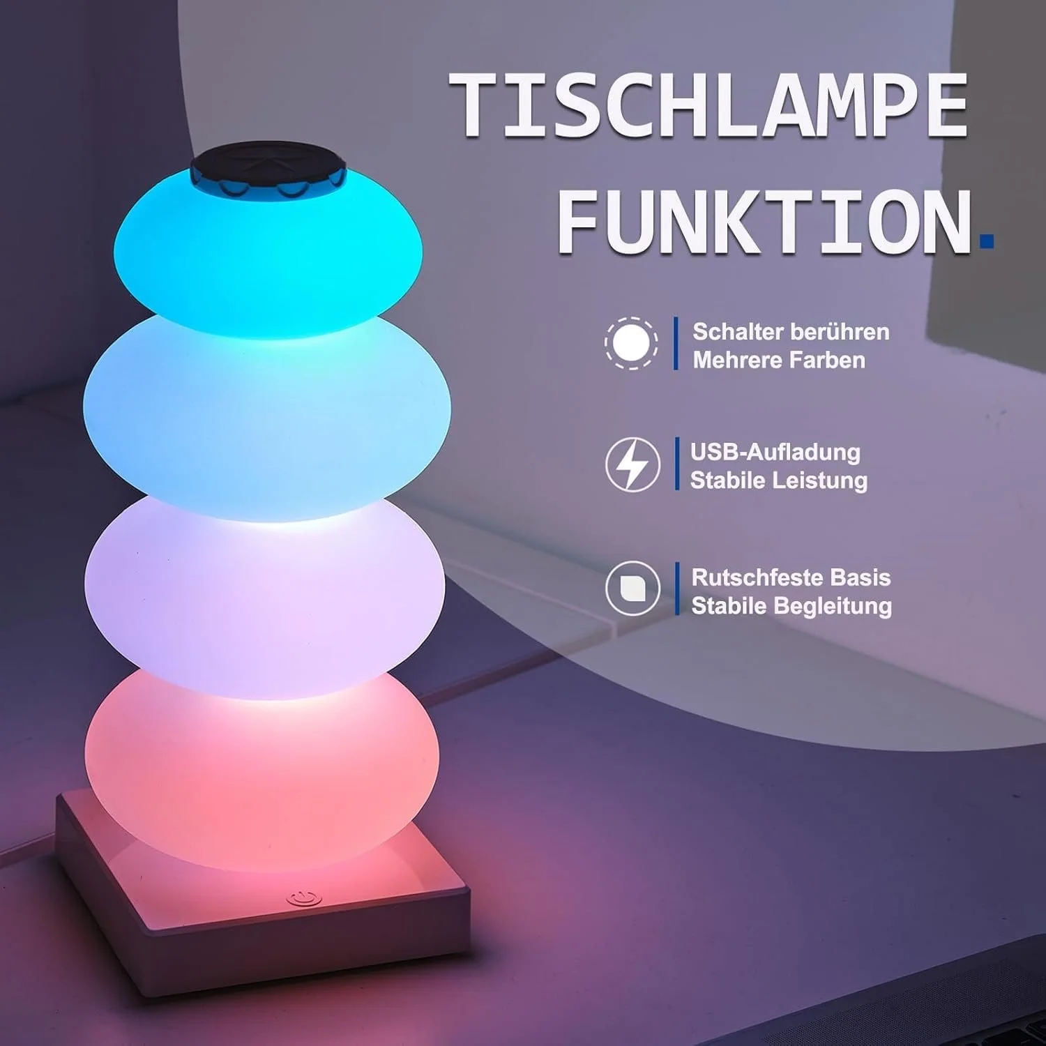 Настільна лампа Maxspace RGB сенсорна Candy Cane дизайн USB біла, фото №2