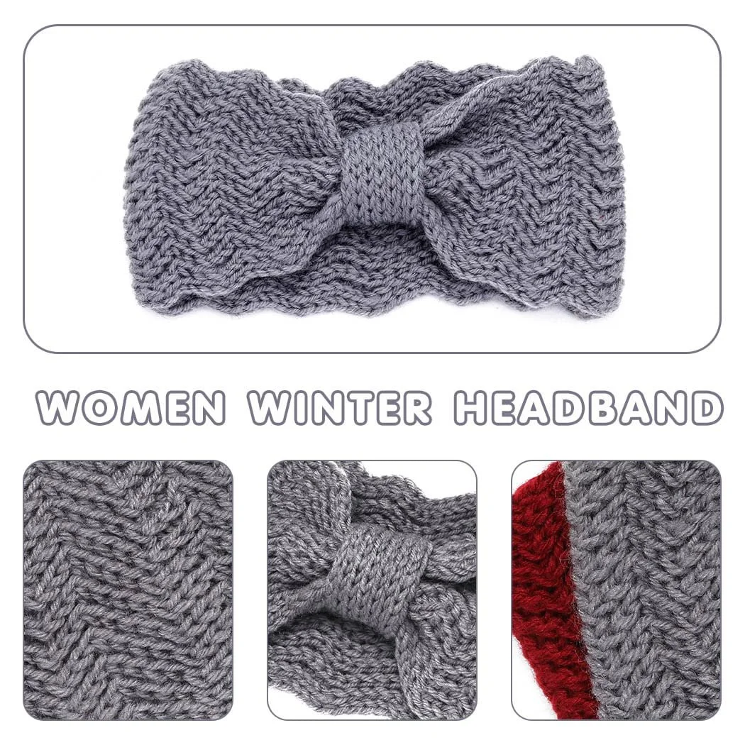 В'язана зимова пов'язка на голову з бантом, аксесуар для волосся, фото №5