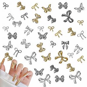 Украшения для ногтей в форме бантиков, набор 150 шт, золото, серебро, 3D бантики, металлические бантики-узелки, бабочки, драгоценные камни для ногтей, аксессуары для дизайна ногтей, DIY поделки, ювелирные аксессуары - Фото 1