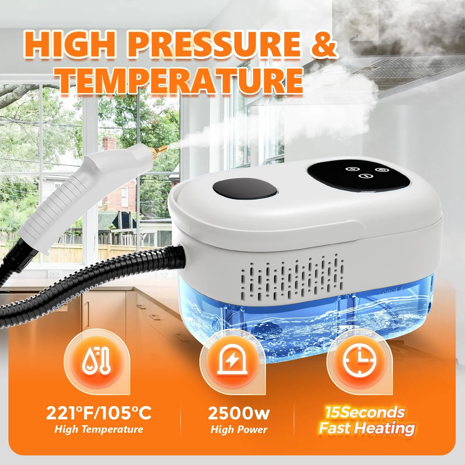 Пароочисник 2500 Вт, ручний пристрій для дому, портативний, високотемпературна машина для кухні, ванної кімнати, плитки, оббивки Білий, фото №2 Пароочисник 2500 Вт, ручний пристрій для дому, портативний, високотемпературна машина для кухні, ванної кімнати, плитки, оббивки Білий, фото №2