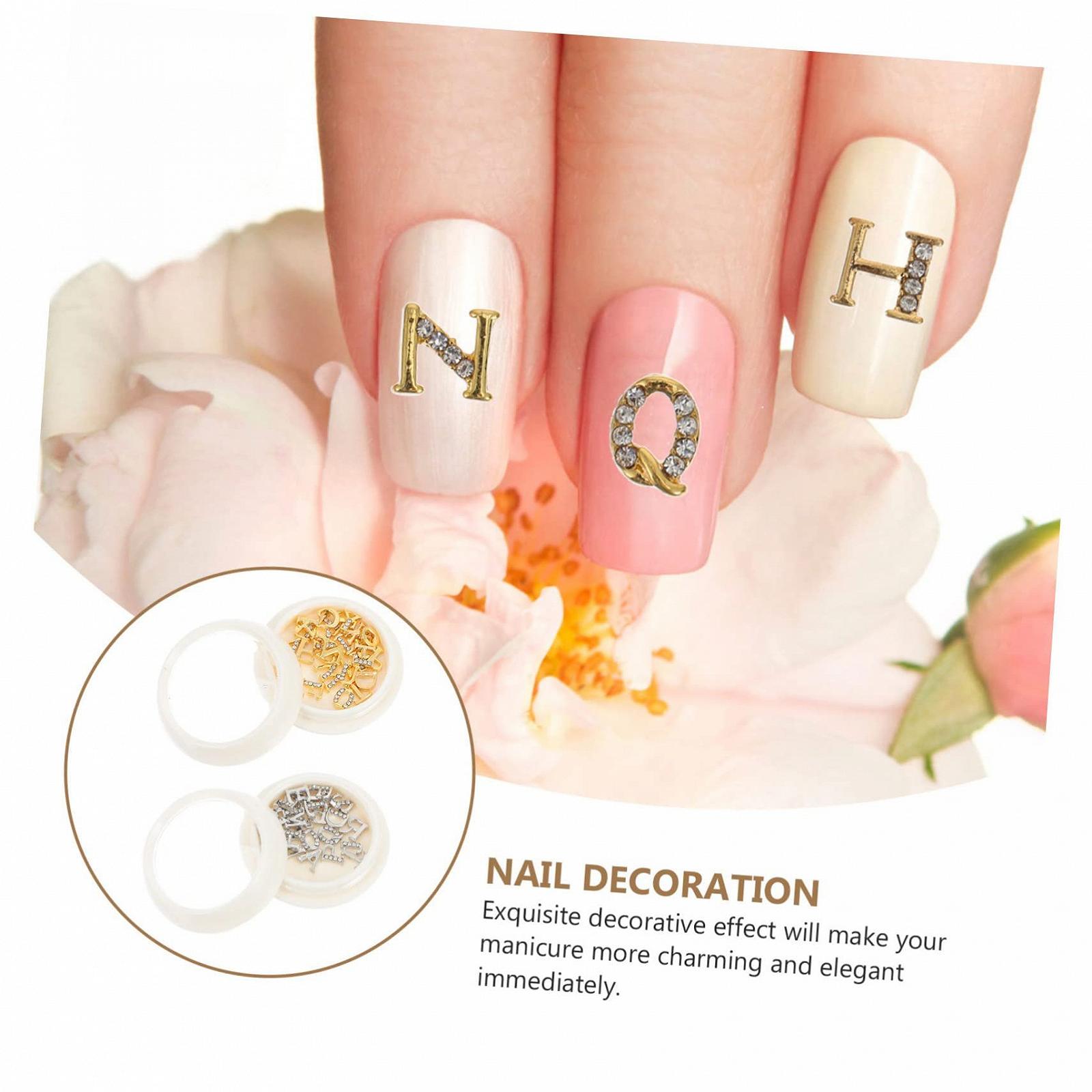 Металлические аксессуары для ногтей POPETPOP 2 коробки, стразы для ногтей, украшения для ногтей, буквенные шармы для ногтей, буквенный декор A, буквенные шармы для ногтей, металлический декор, орнамент, маникюрные стразы 3D, фото №8