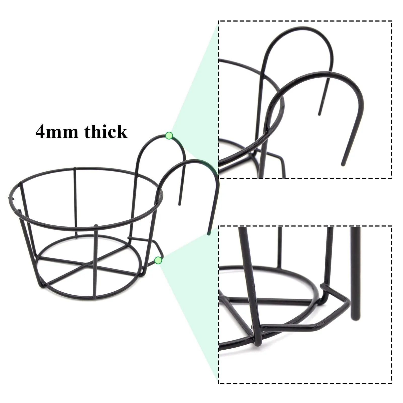 Підвісні тримачі для квіткових горщиків на перила 3 шт. залізо 16 см круглі, фото №3