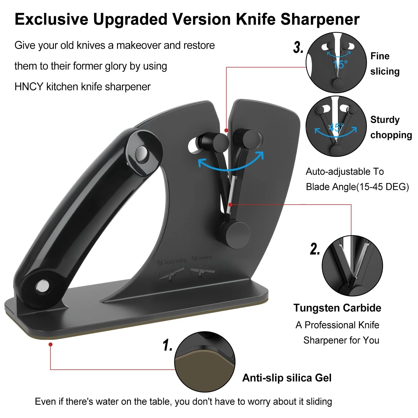 Точило для ножів та ножиць HNCY ручна регульована 22–46° чорна, фото №2