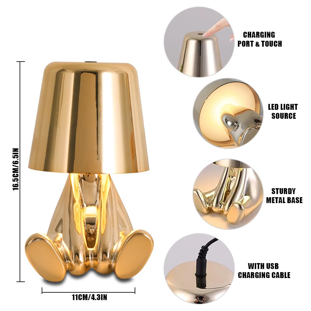 Настільна лампа ELINKUME Touch Cute Small Golden Man LED USB 3-рівнева яскравість Димова, фото №4