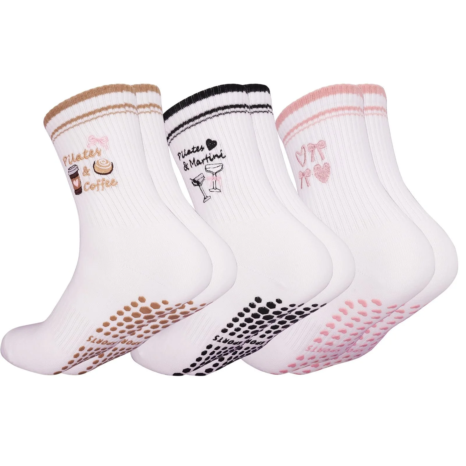 Носки для пилатеса Kaempe, нескользящие носки для женщин с пупырышками, 3 пары носков-стопперов, женские носки для йоги с милыми узорами, нескользящие носки, спортивные носки для йоги, балета, фитнеса, фото №1