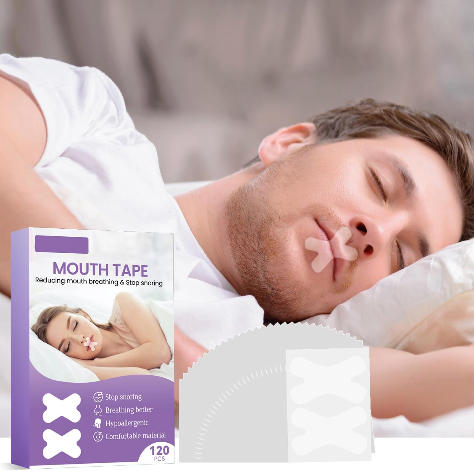 Пластирі для сну на рот, пачка 120 шт., Смужки для сну, фото №7