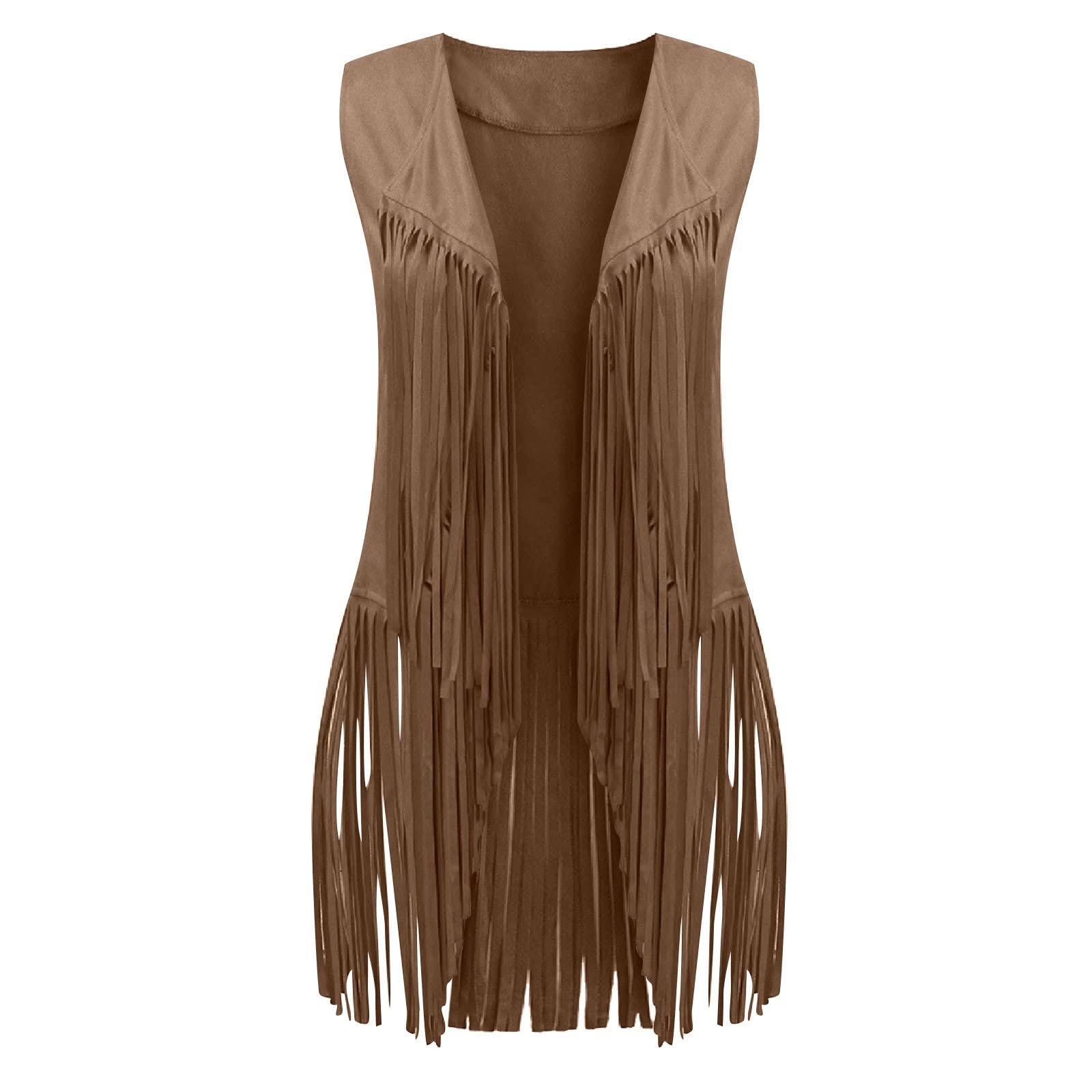 Жилет TRIGLIKOLEUM Женский замшевый с бахромой, этнический стиль, без рукавов, большие размеры, с кисточками, осенняя куртка, свободная однотонная переходная куртка-кардиган средней длины, фото №3