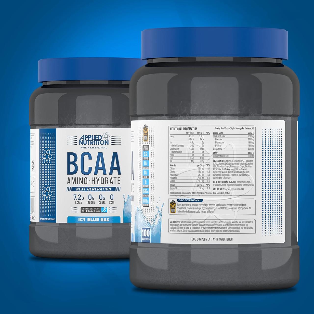 Комплекс аминокислот Applied Nutrition BCAA Powder Amino Hydrate (1.4kg 100 Servings ICY Blue Raz, фото №2 Комплекс аминокислот Applied Nutrition BCAA Powder Amino Hydrate (1.4kg 100 Servings ICY Blue Raz, фото №2
