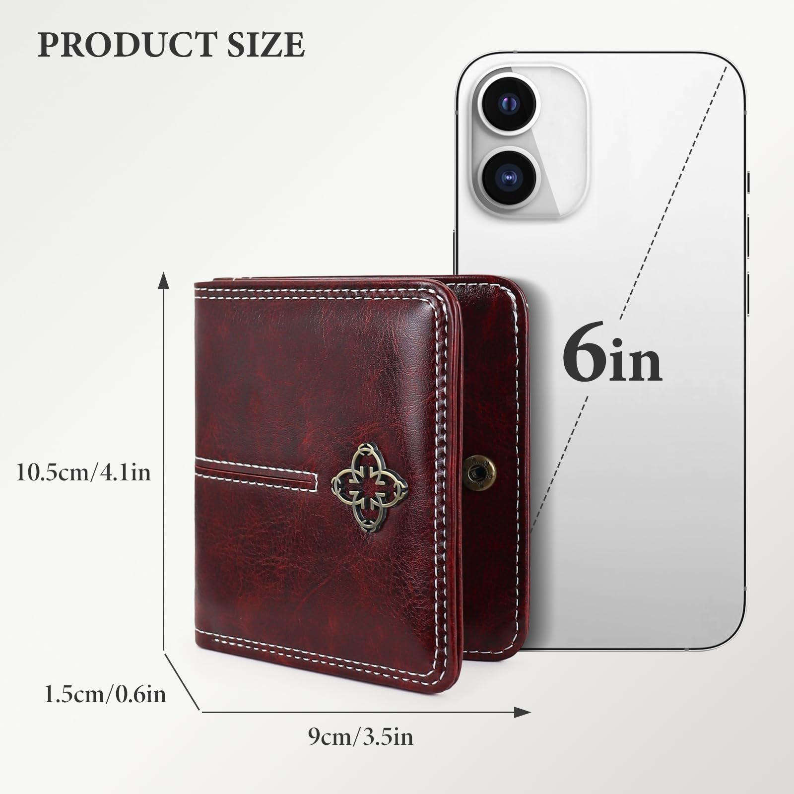 Кошелек AdiStylinno Маленький PU Кожаный Цветочный Bifold Slim Mini Ретро Картхолдер Отделение для монет Окно для ID 6 слотов для карт, винно-красный, ретро, фото №4