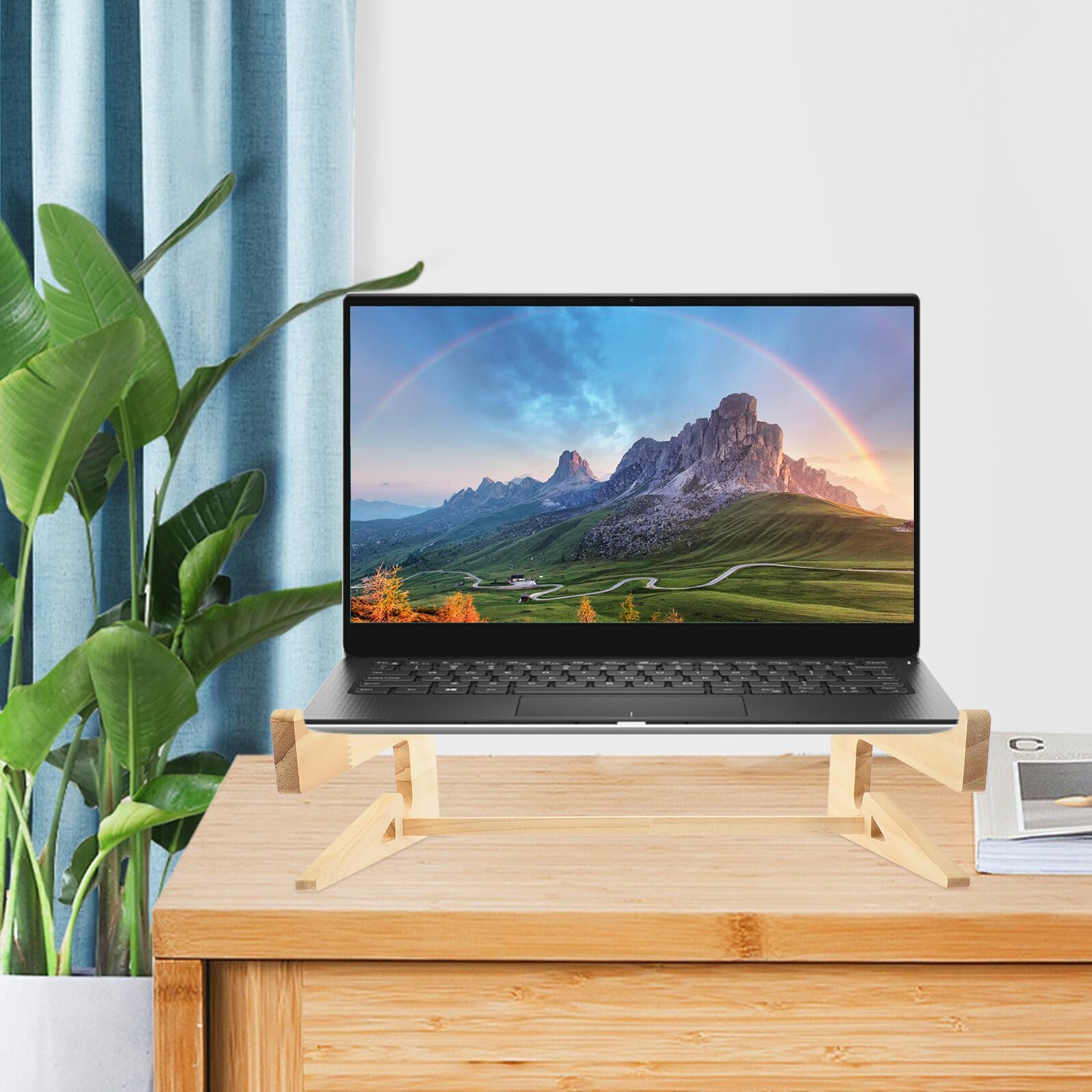 Деревянная подставка для ноутбука портативная, подставка-держатель для ноутбука, прочная подставка для клавиатуры ноутбука, приподнятая настольная подставка для ноутбуков, вентилируемая и без царапин, эргономичная для комфортного набора текста, фото №9